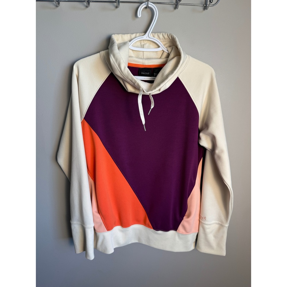 Marmot Women Cream Purple Colorblock Cowl Neck Pullover M Gorpcore Hiking Sporty